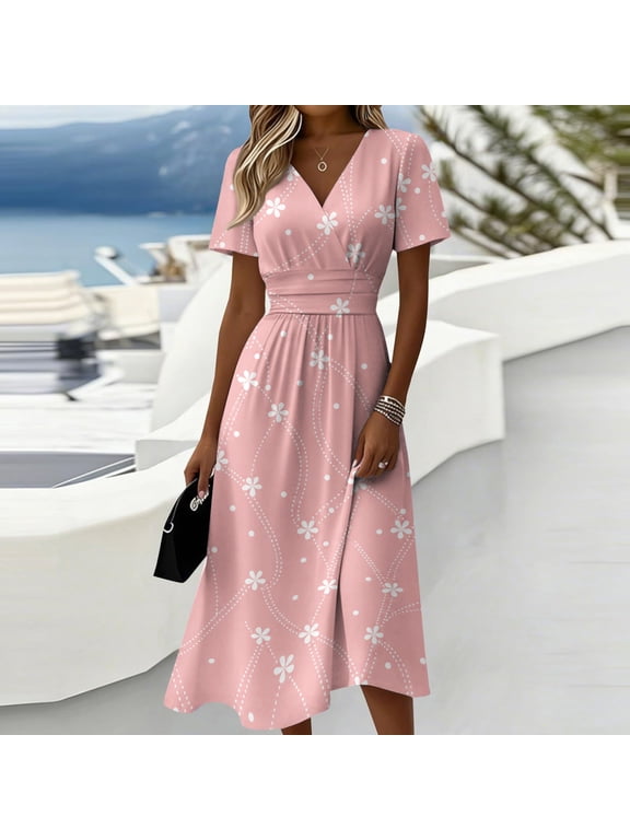 Boho Dresses for Women Casual Plus Size Wrap V Neck Solid Color Tunic Dress A-Line Beach Vacation Dresses 2026