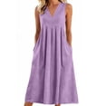 thumbnail image 1 of Boho Dresses for Women Solid V-Neck Sleeveless Wide Strap Tank Dress Flowy Long House Dress with Side Pocket, 1 of 5