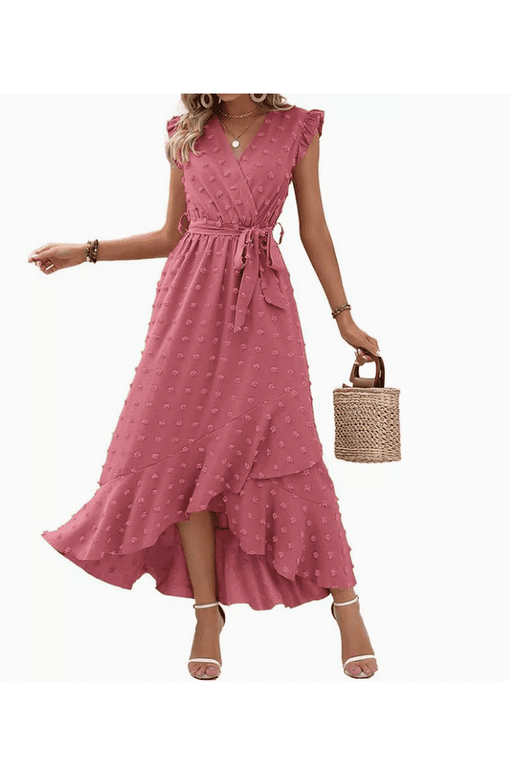 Boho Dresses for Women Spring Summer Fashion Cap Sleeve Swiss Dot Flowy Ruffle Beach Wedding Cocktail Maxi Dress