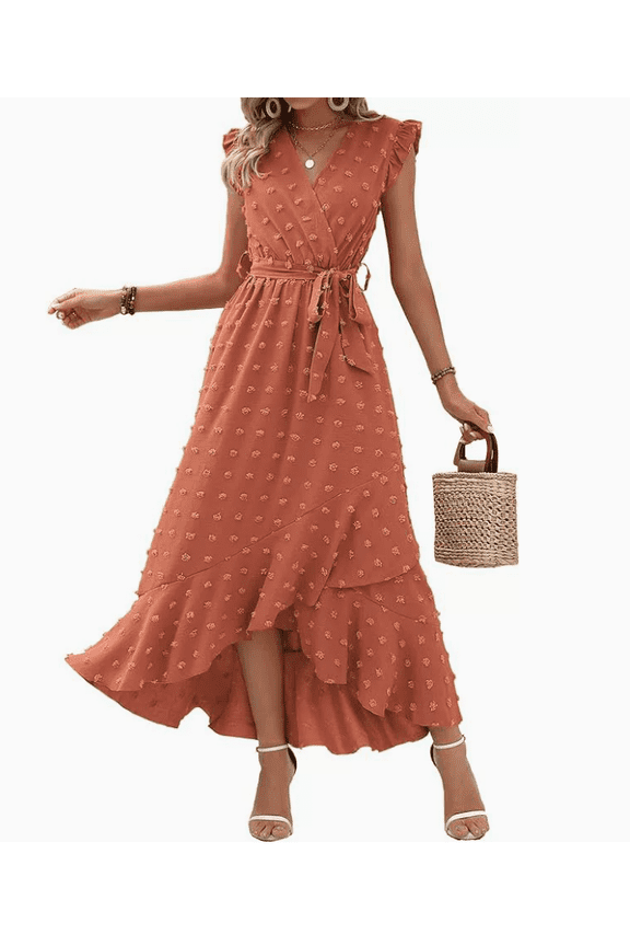 Boho Dresses for Women Spring Summer Fashion Cap Sleeve Swiss Dot Flowy Ruffle Beach Wedding Cocktail Maxi Dress