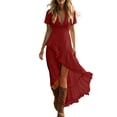 thumbnail image 1 of Boho Dresses for Women Summer V Neck Short Sleeve Ruffled Long Dress Plus Size Fashion Casual Maxi Sundresses, 1 of 6