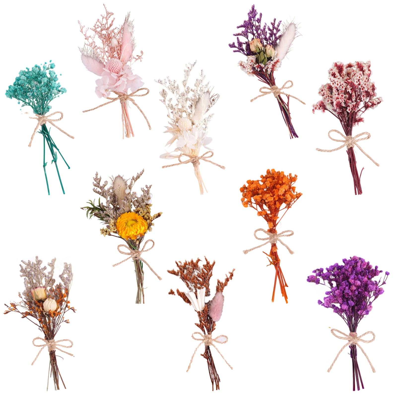 Boho Dried Flower Bouquet, 10 Bundles Natural Dry Flowers, Small Dried Flowers with Multi-Color for DIY Crafts, Home, Wedding Decor