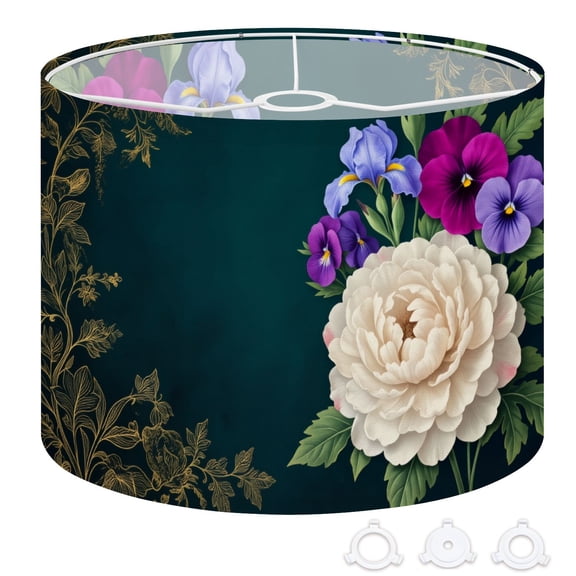 Boho Drum Lampshades 13"x13"x10" Floral Arrangement Peony Iris Pansies Dark Green Light Shade for Table Lamps Floor Lamp Shades Replacement Assembly Required