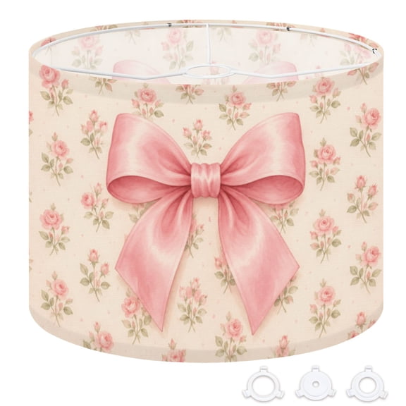 Boho Drum Lampshades 13"x13"x10" Pink Satin Bow Floral Vintage Cottagecore Watercolor Light Shade for Table Lamps Floor Lamp Shades Replacement Assembly Required