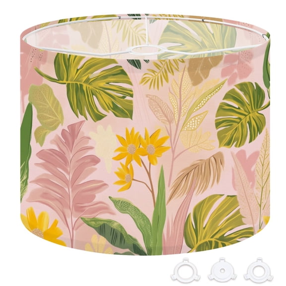 Boho Drum Lampshades 13"x13"x10" Tropical Floral Leaves Sunflowers Soft Pink Light Shade for Table Lamps Floor Lamp Shades Replacement Assembly Required