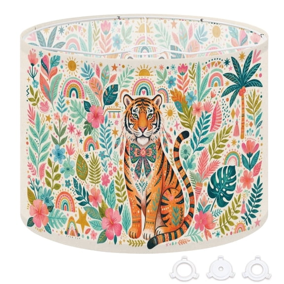 Boho Drum Lampshades 13"x13"x10" Whimsical Tiger Tropical Florals Rainbow Accents Vibrant Light Shade for Table Lamps Floor Lamp Shades Replacement Assembly Required
