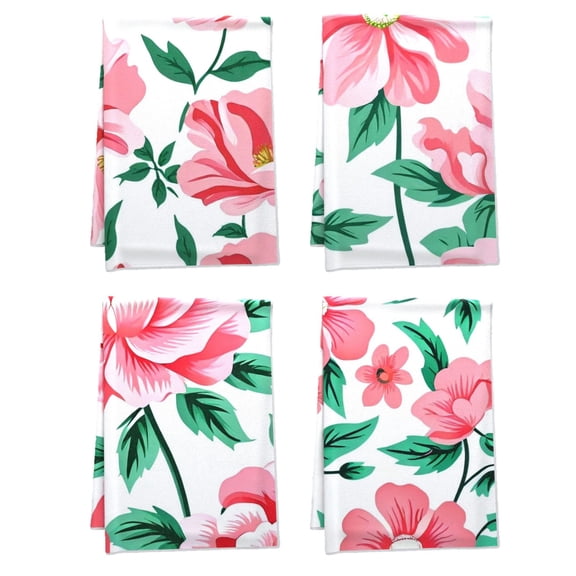 Boho Durable Bath TowelTowel Set for Dressing Room Table Decoration Pack Of 4 16x24 Inch - Floral European Pink Cute Towel Comfortable Vector Design Retro Boho Scandinavian Tea Towel