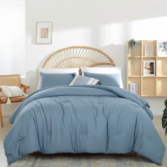 Boho Dusty Blue 3PCS Microfiber Bed Comforter Set for All Seasons - Soft, Lightweight Comforter and Pillowcases