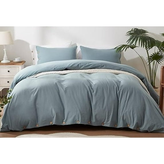 Boho Duvet Bedding Set With 2Pillowcase Blue Grey Color Cotton Duvet Cover For Living Room 4Corner Tie&Closure Button Bohemian Bedding Set