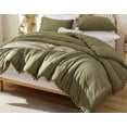 thumbnail image 1 of Boho Duvet Cover Set For Bedroom Pompom Bedding Set Breathable Olive Green Quilt Cover 8Corner tie For Closure Zipper Bohemian Bedding Set, 1 of 3