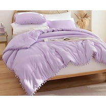 Boho Duvet Cover Set For Bedroom Pompom Bedding Set Breathable Purple Quilt Cover 8Corner tie For Closure Zipper Bohemian Bedding Set
