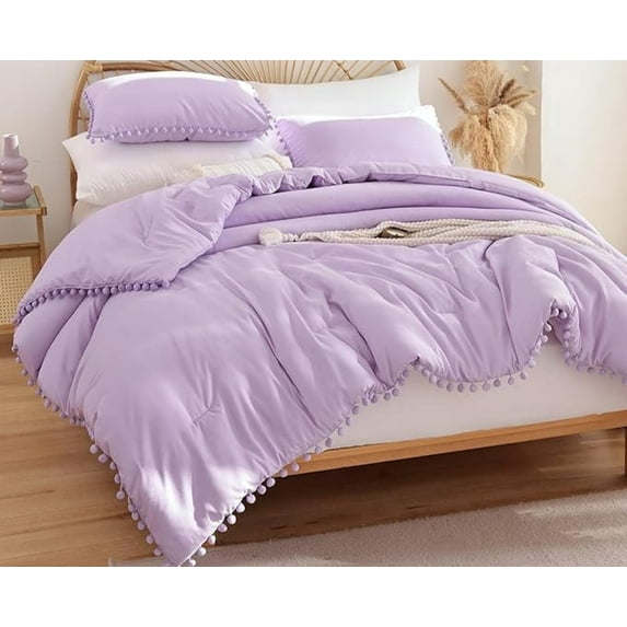 Boho Duvet Cover Set For Bedroom Pompom Bedding Set Breathable Purple Quilt Cover 8Corner tie For Closure Zipper Bohemian Bedding Set