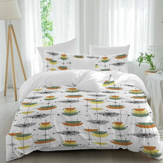 Boho Duvet Cover Set King Size, Abstract Art 4 Piece Soft Microfiber Bedding Set with 1 Duvet Cover, 1 Flat Sheet, 2 Pillowcases