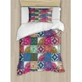 thumbnail image 1 of Boho Duvet Cover Set Twin Size, Colorful Middle Eastern Paisleys and Flower Motifs on Checkered Squares Illustration, Decorative 2 Piece Bedding Set with 1 Pillow Sham, Multicolor, by Ambesonne, 1 of 3