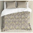 thumbnail image 1 of Boho Duvet Cover Set, Vintage Graphics of Long Branches or Leaves Repetitive Pattern, Decorative 3 Piece Bedding Set with 2 Pillow Shams, Queen Size, Warm Taupe Pastel Yellow, by Ambesonne, 1 of 3