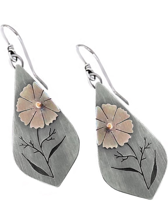 Boho Earrings, Gray Teardrop Earrings, Flower Earrings, Dangle Ethnic Earrings for Women, Handmade Bohemian Trendy Boho Vintage Jewelry