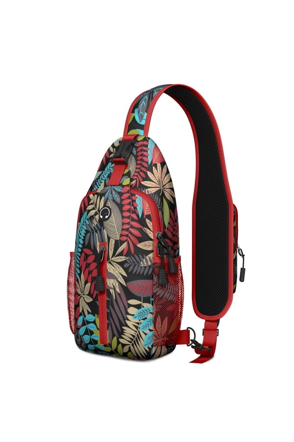 Boho Earthy Hippie Sling Backpack for Women Men – Durable polyester, Anti-theft back pocket, Reinforced stitching – Boho Ethnic Nordic Style Design for Travel, Hiking, Outdoor
