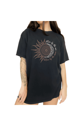 Boho Earthy Sun Moon Spiritual Art Short Sleeve T-Shirt Everyday Black Tops