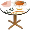 thumbnail image 1 of Boho Elastic Fitted Round Tablecloths, Geometric Sun Beige Bohemian Waterproof Wipe Clean Polyester Table Cloths, for Outdoor Patio Indoor Kitchen Dining Party, Fit to 52" Table, 1 of 6
