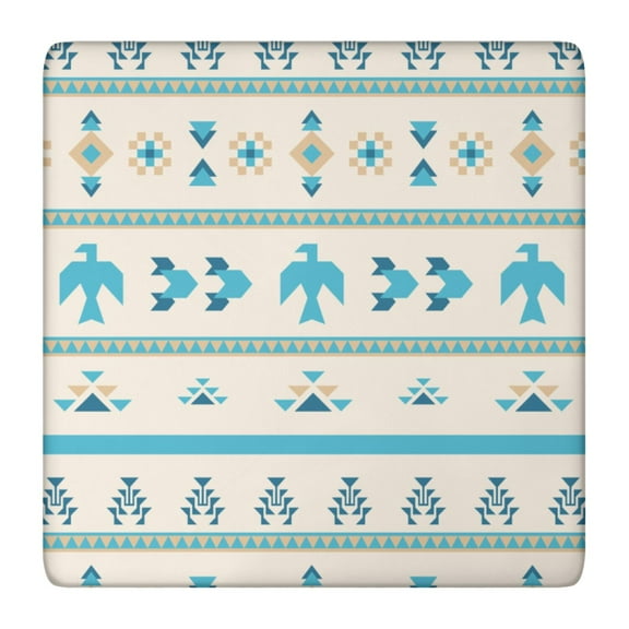 Boho Elastic Fitted Tablecloth - Square Table Cover with Snug Fit, Windproof & Wrinkle-Free - Floral Vintage Tribal Folk Style for Outdoor Picnic, Dining (36x36 Inches)