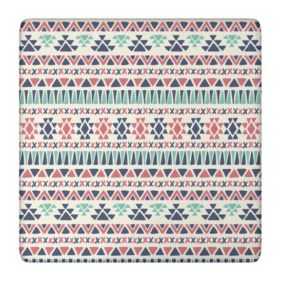 Boho Elastic Fitted Tablecloth - Square Table Cover with Snug Fit, Windproof & Wrinkle-Free - Floral Vintage Tribal Folk Style for Outdoor Picnic, Dining (36x36 Inches)