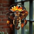 thumbnail image 1 of Boho Elephant Acrylic Suncatcher - Sunburst Dreamcatcher Faux Stained Glass Window Hanging With Feathers - Colorful Safari Gift, 1 of 5