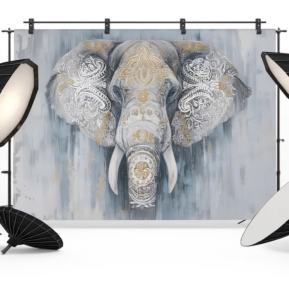 Boho Elephant Backdrops for Photography, Floral Pattern Animal Pattern Abstract Fabric Photo Background Sturdy Studio Props for Photo Studio, Video Recording, Booth & Photoshoot 7x5ft