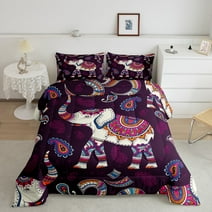 Boho Elephant Comforter Set for Kids Boys Girls Bedroom, Bohemian Indian Style Bedding&nbsp;Comforter&nbsp;Sets Tribal Ethnic Retro Pattern Bedding, Queen Size Watercolor Exotic&nbsp;Quilt