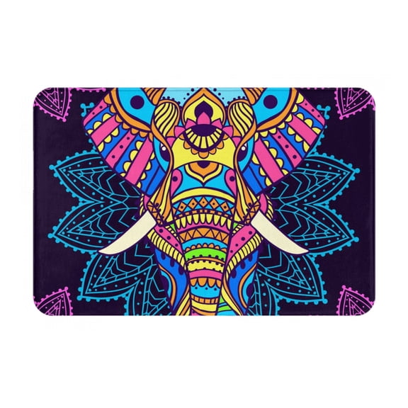Boho Elephant Floral Psychedelic Doormat Non Slip Front Door Bathroom Bath Mats Entryway Rug 23.6x15.7 Inch Indoor Door Carpet