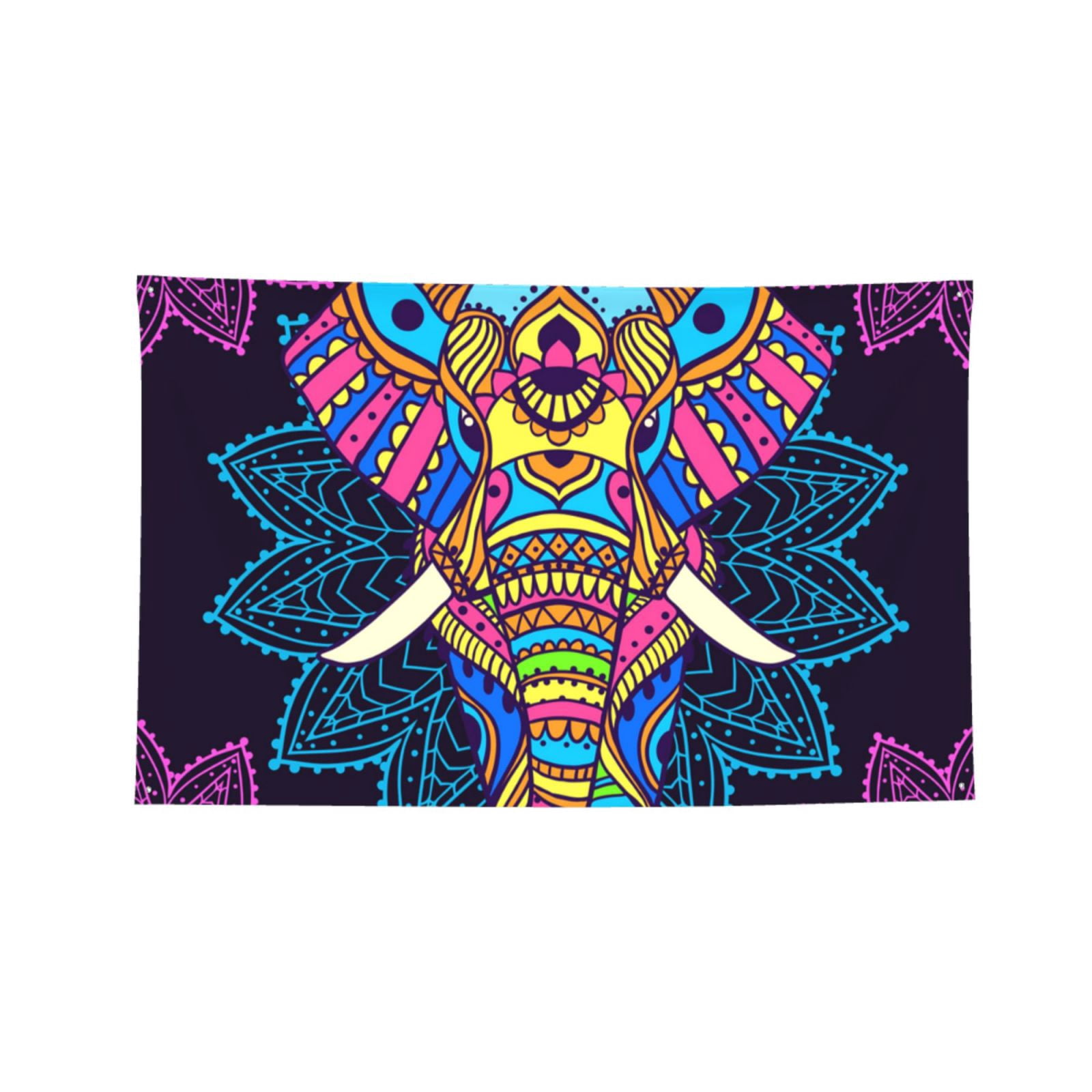 Boho Elephant Floral Psychedelic Four Hole Decorated Banner Flag for Garden Yard Home Decoration Indoor Outdoor 4x6 Ft