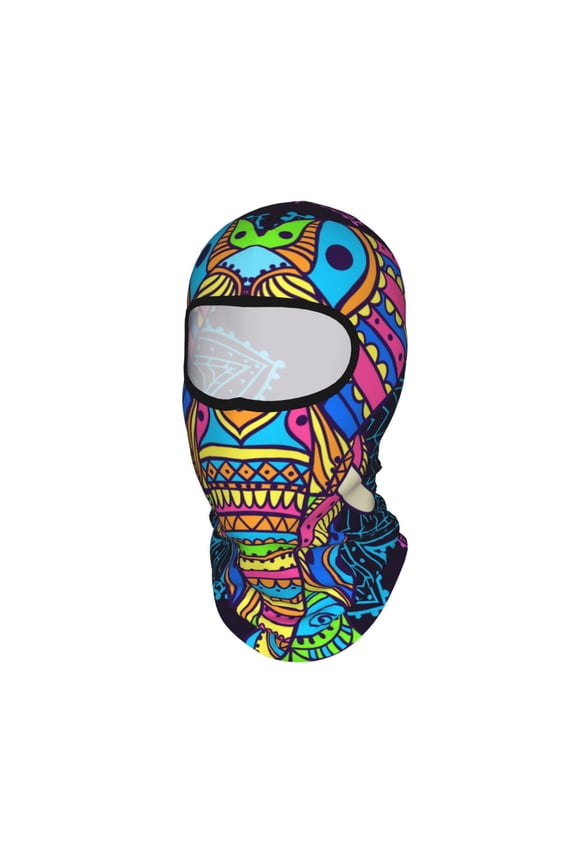 Boho Elephant Floral Psychedelic Unisex Balaclava Ski Mask Full Face Cover for Cold Weather & UV Protection, Breathable Cooling Helmet Liner