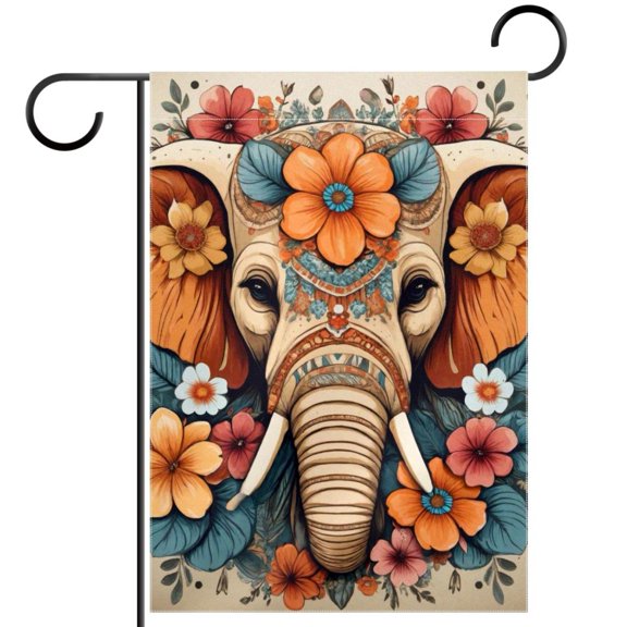 Boho Elephant Flower Aesthetic Pattern Garden Flag Double Sided House Flag for Outdoor Home, Personalized All Year Round Yard Decor 12 x 18 Inch