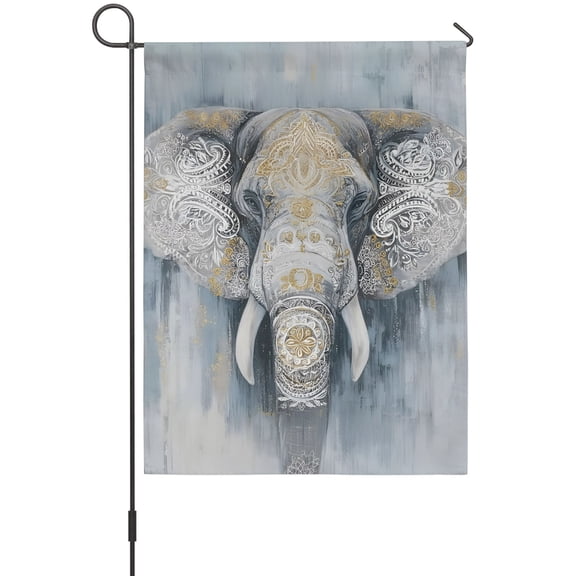 Boho Elephant Garden Flag 12 x 18 Inches, Floral Pattern Animal Abstract Weather Proof Outdoor Patio Flags Double Sided Small Garden Decoration for Yard Outside Home
