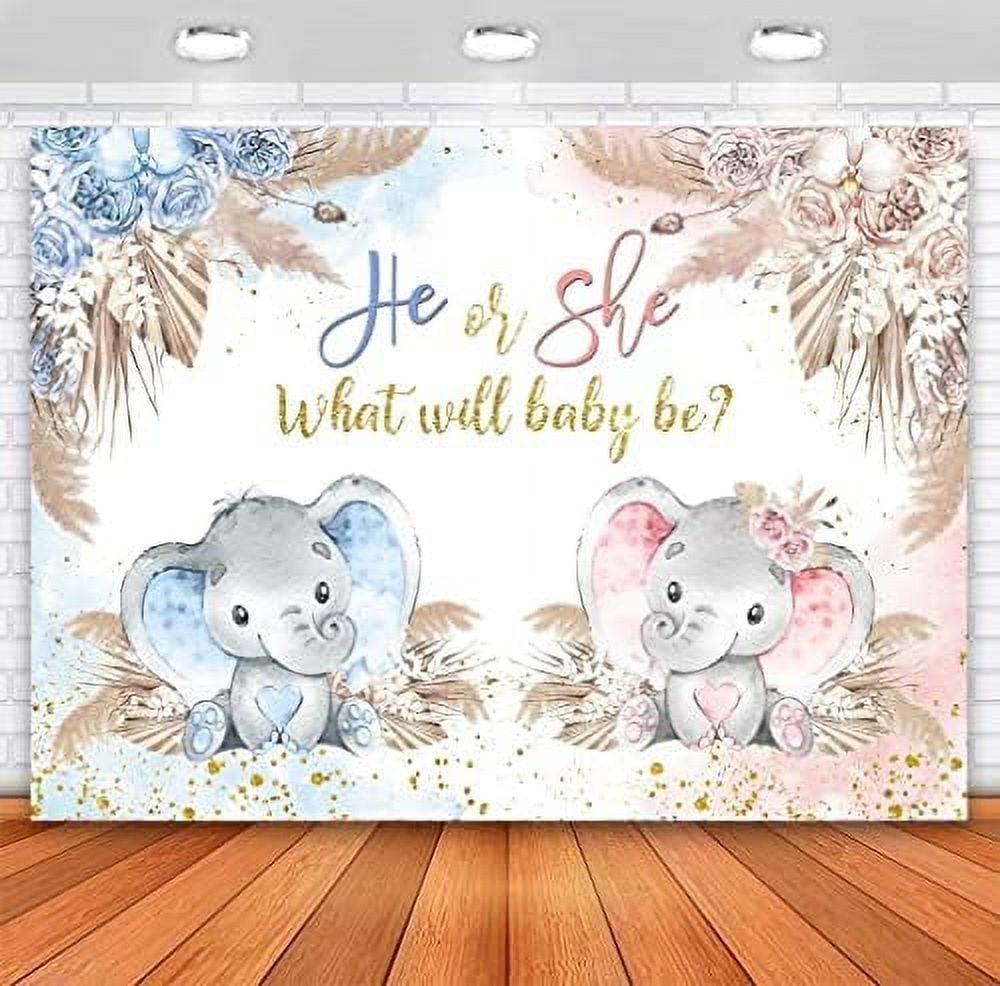 Boho Elephant Gender Reveal Backdrop He or She What Will Baby Be Gender