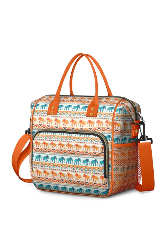Boho Elephant Pattern Leakproof Lunch Bag - Large Insulated Thermal Tote with Mandala Print, Durable & Stylish for Men and Women