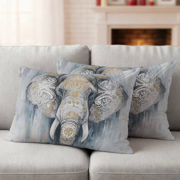Boho Elephant Pillow Covers 2 Pack Floral Pattern Animal Abstract Pillowcase Waterproof Outdoor Throw Pillow Cover for Patio Garden Balcony Decorative Square Cushion 20"x12"