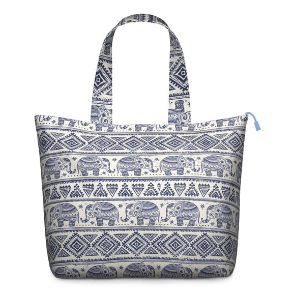 Boho Elephant Travel Tote for Women, Watercolor Gentle Giant Duffel Bag with Floral and Tribal Print Design, Lightweight Carry-on for Yoga and Trips