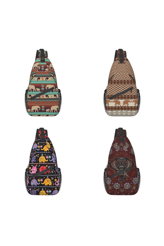 Boho Elephants Sunset Pattern Sling Bag for Men Fashion Animals Boheme Shoulder Chest Crossbody Backpack Travel Hiking Daypack