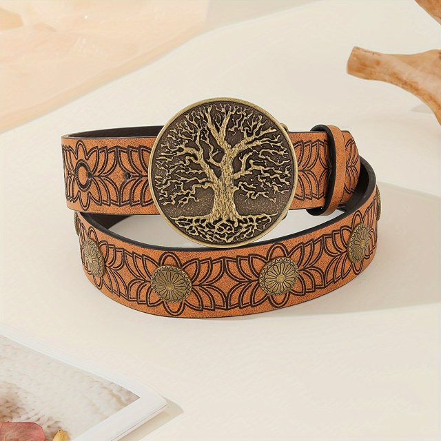 Boho Embossed PU Leather Belt Classic Jeans Pants Waistband Vintage