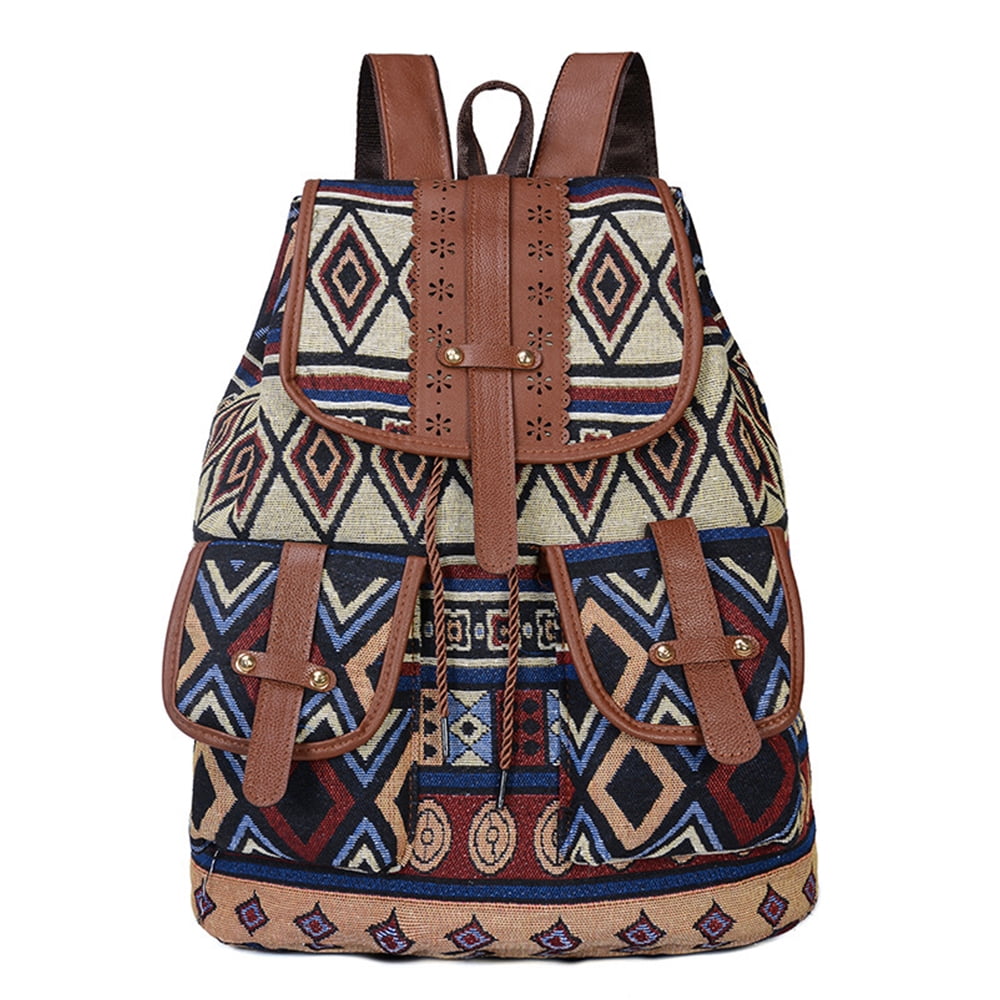 Boho Embroidered Backpack Purse for Women, Embroidery Women Messenger Bag,  Vintage Handmade Embroidered Canvas Backpack Ethnic Drawstring Travel
