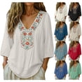 thumbnail image 1 of Boho Embroidered Tunic Tops for Women - Floral V-Neck Peasant Blouse, Loose Fit 3/4 Sleeve Casual Summer Shirt Light Green M, 1 of 8