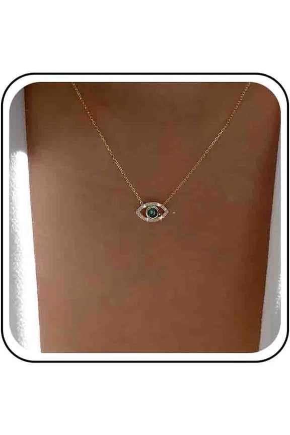 Boho Emerald Evil Eye Necklace Choker Rhinestone Evil Eye Pendant Necklace Gold Paved CZ Eye Chain Necklace Green Crystal Demon Eye Necklace Jewelry for Women