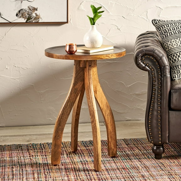 Boho End Table Mango Wood Accent Table for Living Room or Sofa Side 18" x 18" x 24.75"