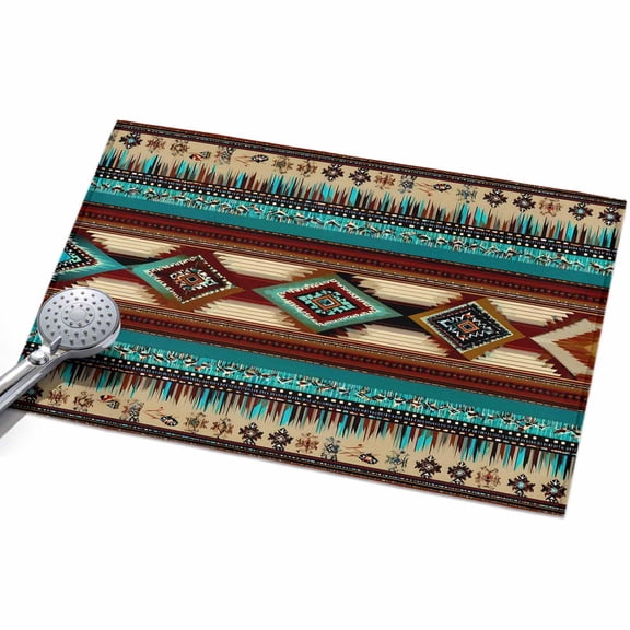 Boho Ethic Rectangle Rug 2'x3' Western Aztec Tribal Teal Brown Diamond Stripes Washable Area Rugs for Living Room Bedroom Entryway Non Slip&nbsp; Entrance Door Mat Indoor Floor Carpet