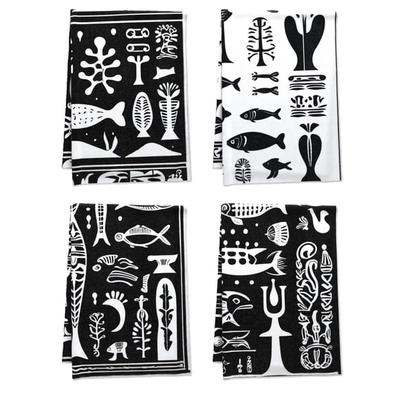 Boho Ethnic Bath TowelTowel Set - Rustic Fell Fish Comfortable Towel Set 4Pcs - 16x24in Durable Circular Shapes Kitchen Towel - for Car Kitchen Window Bath Home Microfiber