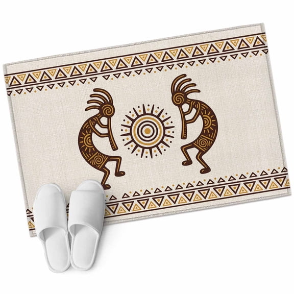 Boho Ethnic Bathroom Rug Washable 2x3 Entryway Rug Non Slip Orange Ancient Southwest Tribal Art Front Door Mat Low Pile Indoor Doormat Throw Floor Carpet for Kitchen Bedroom Entrance