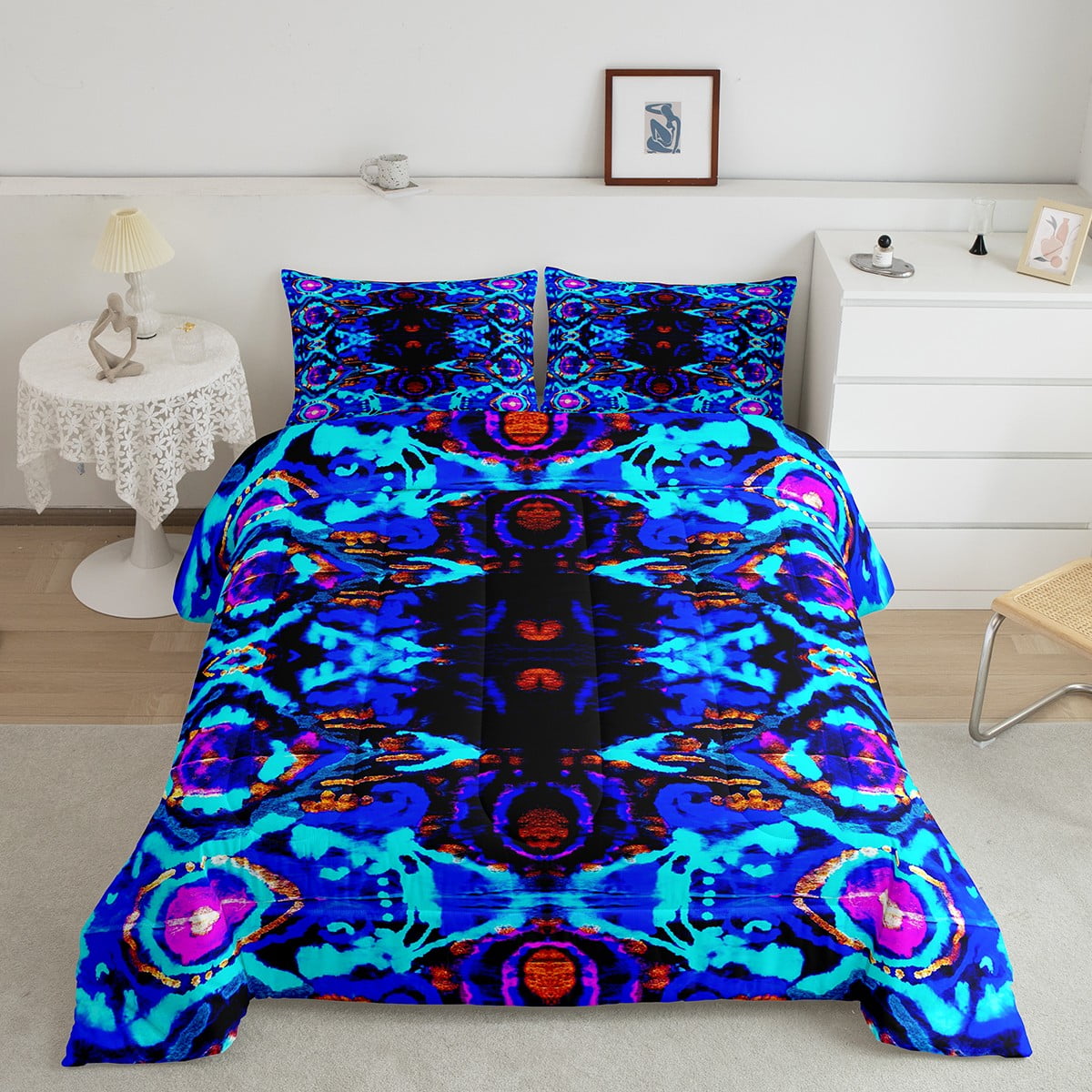 Boho Ethnic Bed Comforter Set Ikat Tribal Theme Queen Bedding Sets for