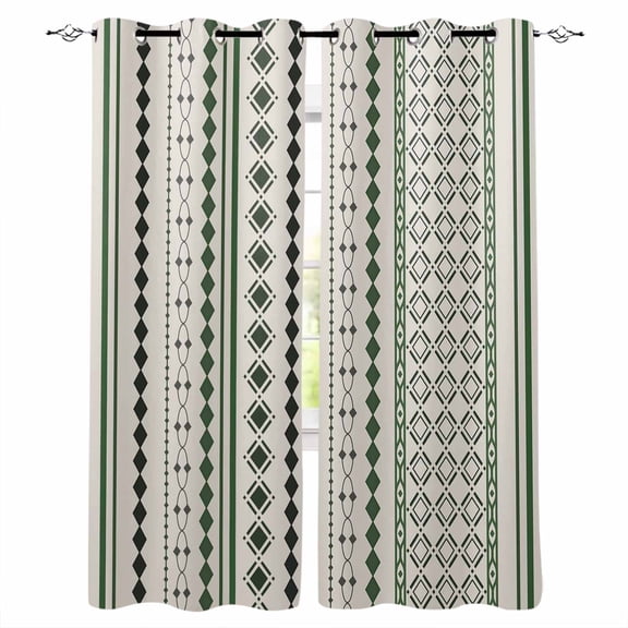 Boho Ethnic Blackout Curtains for Bedroom, Thermal Insulated Window Treatment, Aztec Bohemian Vintage Geometric Green Rustic Grommet Top Blackout Draperies and Drapes for Basement 27.5"x39" 2 Panels