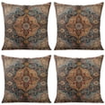 thumbnail image 1 of Boho Ethnic Design Decorative Linen Brown Carpet Pattern Farmhouse Throw Pillow Covers 18 X 18 Inch, Set Of 4, Linen Study Sofa Cushion Cover Indoor Living Room Home Decor, 1 of 6
