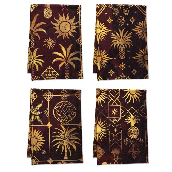 Boho Ethnic Durable Tea Towel for Washroom Kitchen House Powder Room Car Deco Palm Trees Pineapples Suns Fall Kitchen Decor Kitchen Decorative Setbathroom Hand Towel Set 16 X 24Inches 4PCS